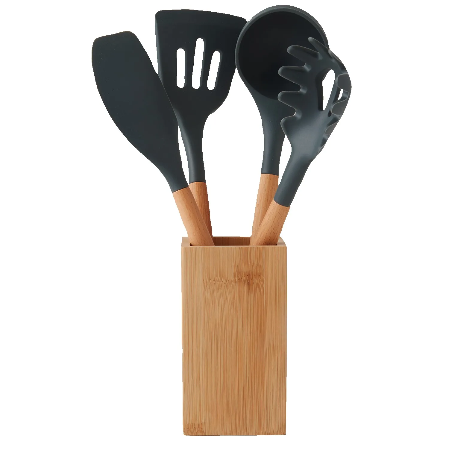 5-Piece Bamboo & Silicone Utensil Set view 2