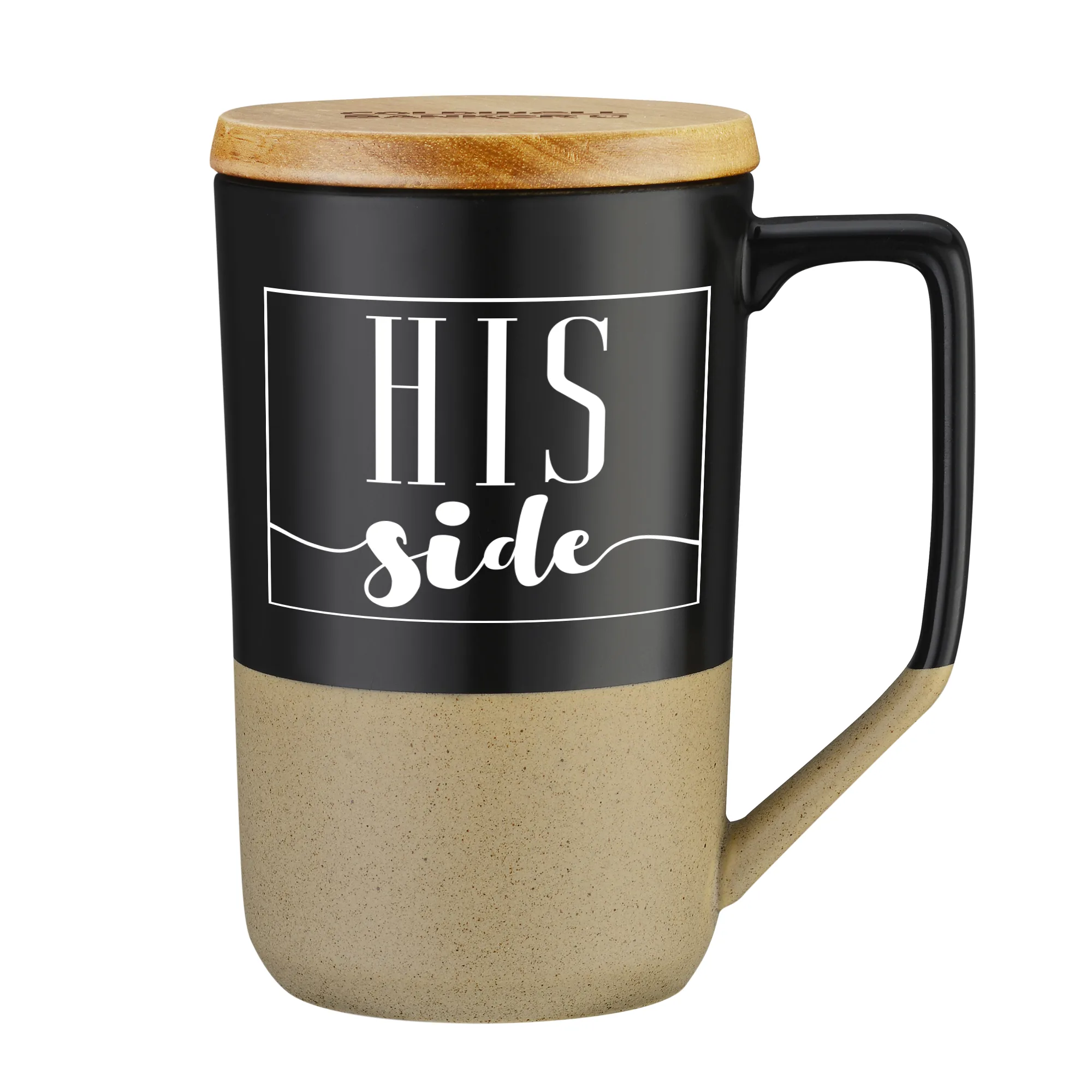 15 oz. Two Tone Ceramic Mug with wood Lid view 2