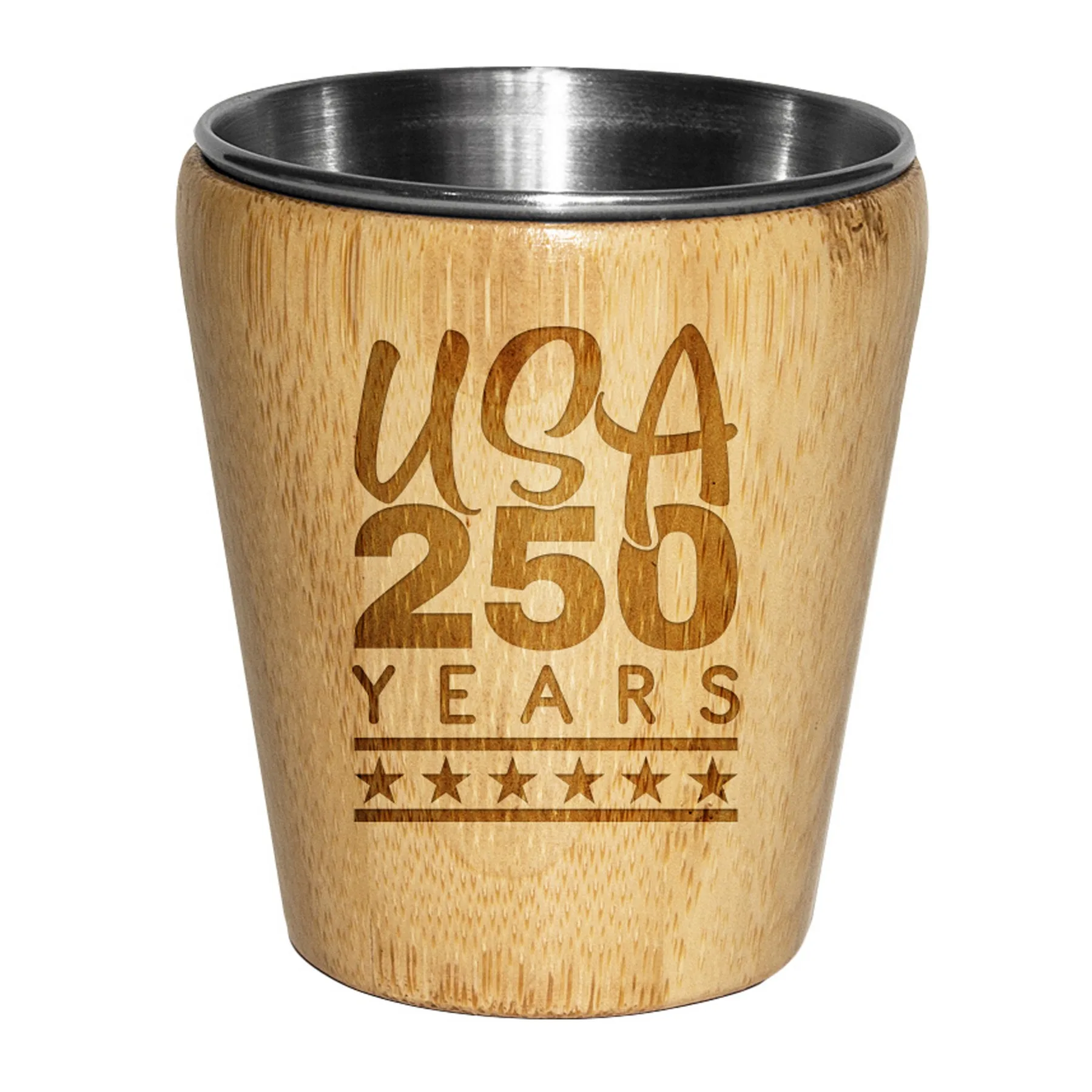 Limited Edition USA 250 Years Bamboo Shot Glass w/Stainless Steel Interior