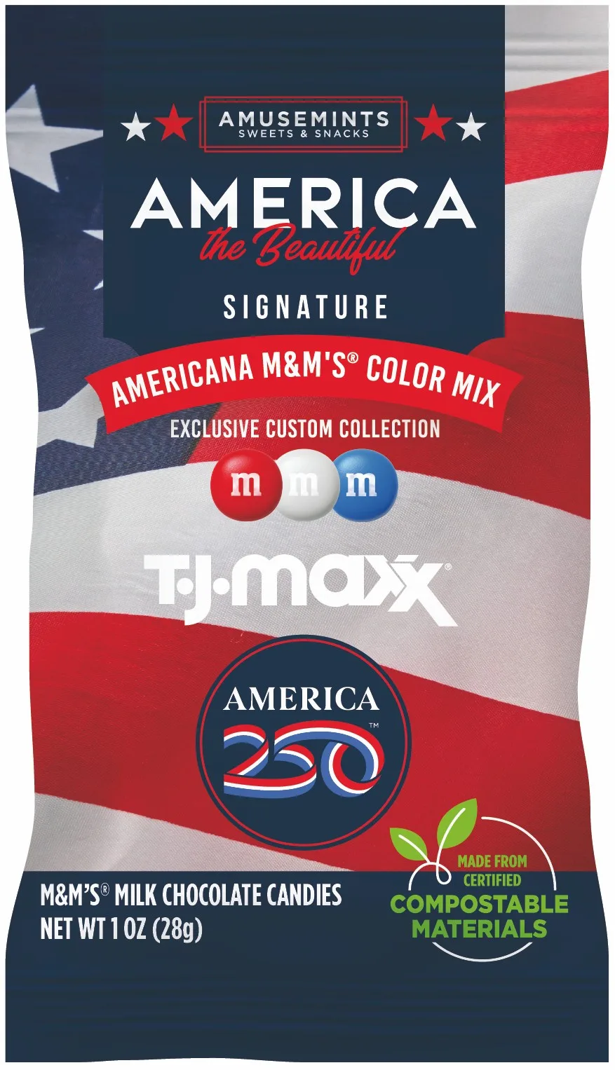 1 oz. ECO-Digibag, Compostable & Full Color, America 250 M&M'S