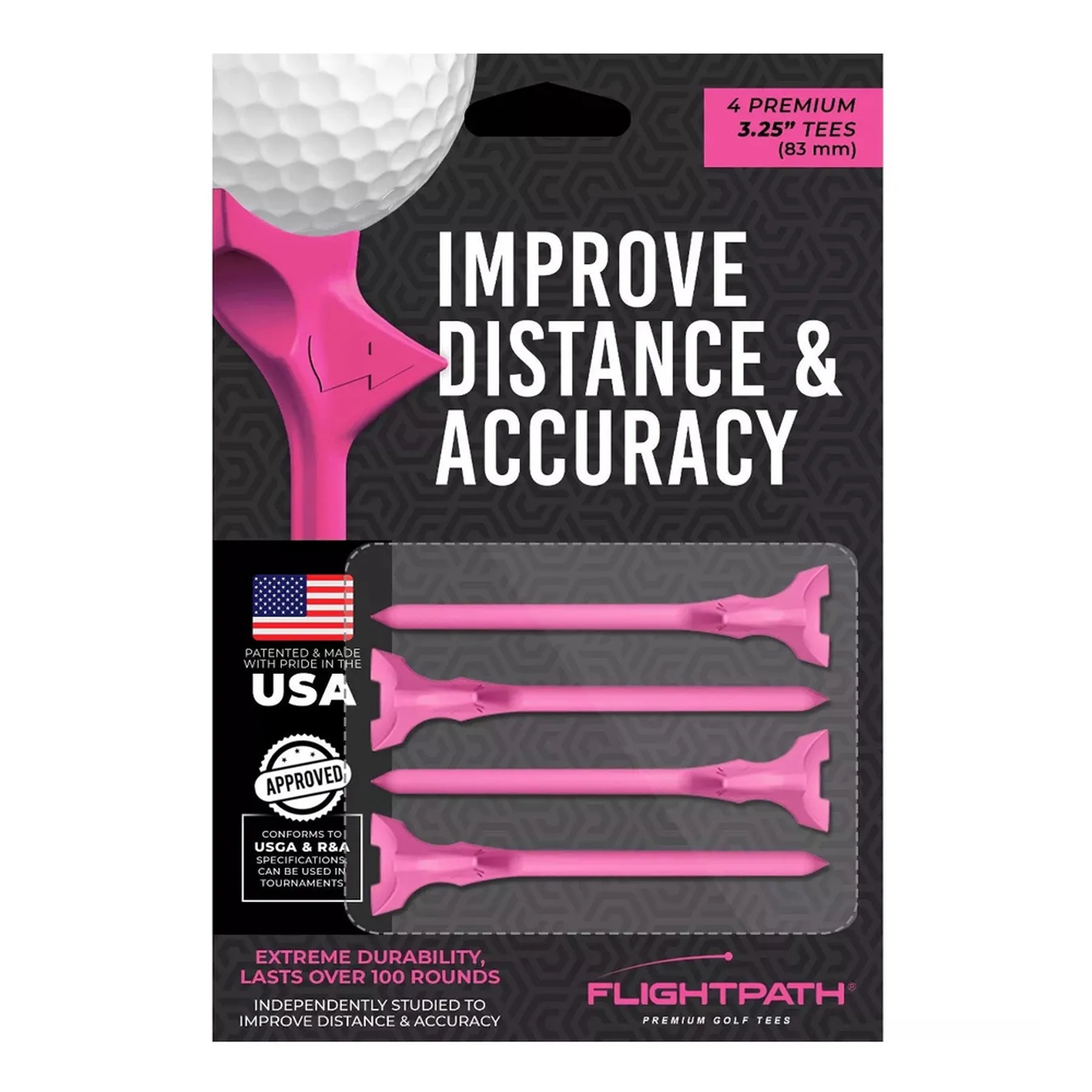 Flightpath 3.25-inch 4-Pack Golf Tees - Pink