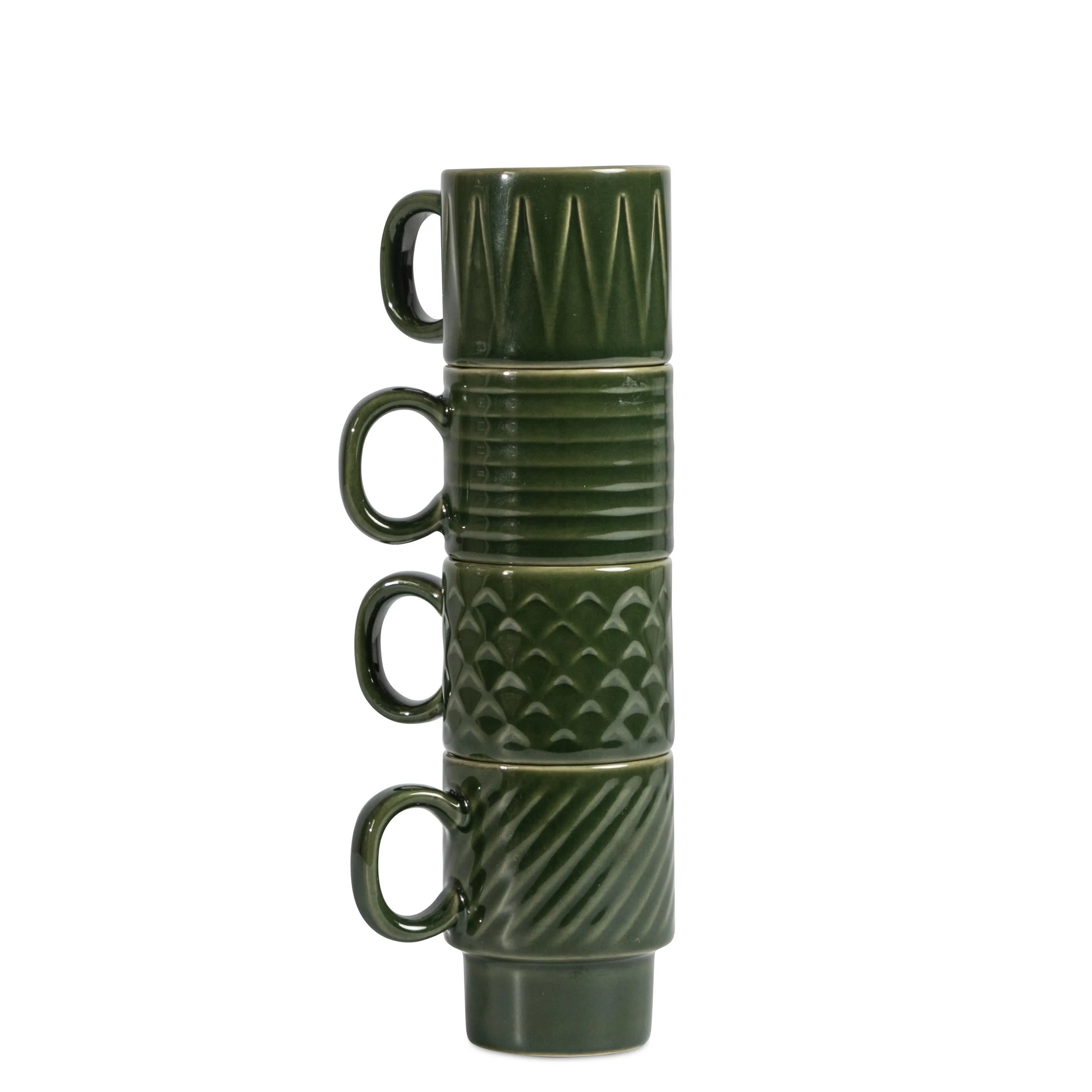 Sagaform Coffee & More Collection Stackable Espresso Mug, Set Of 4, 3Oz, Green