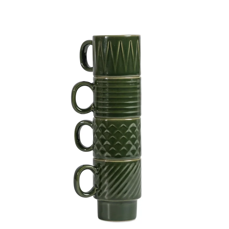 Sagaform Coffee & More Collection Stackable Espresso Mug, Set Of 4, 3Oz, Green