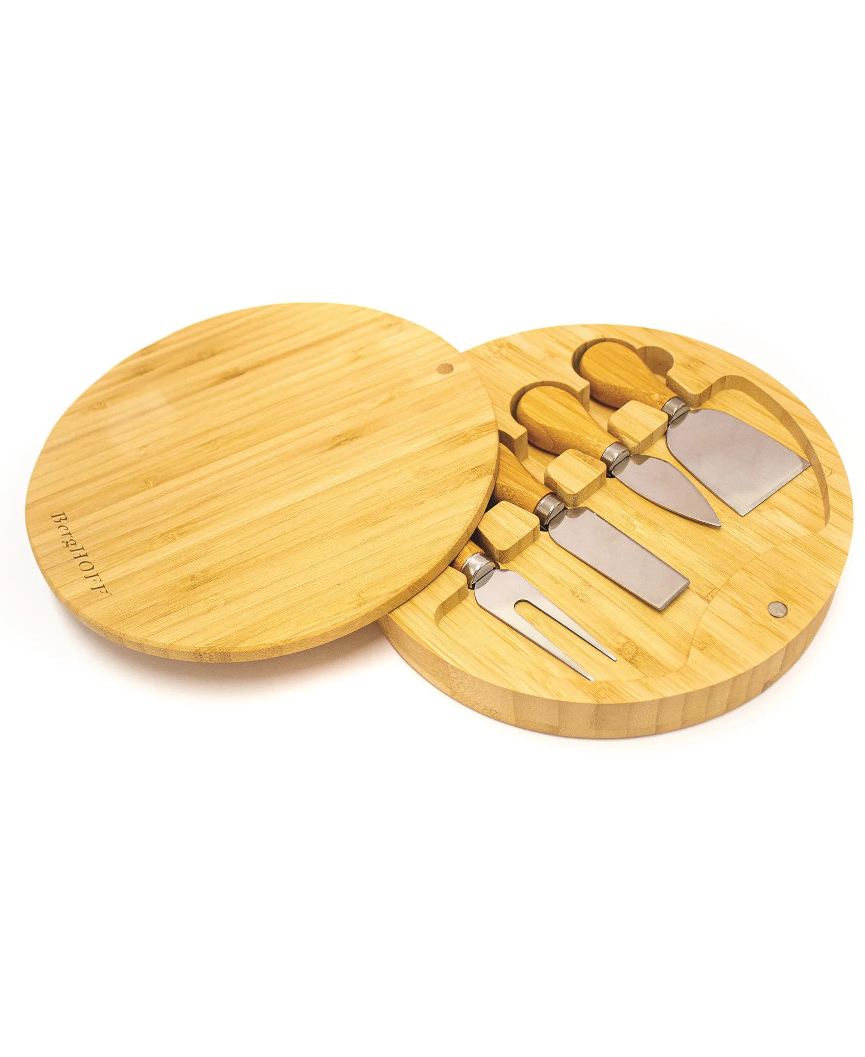 BergHoff Bamboo 6Pc Round Cov Cheese Board Set, With 4 Tools, 8.7X1.5"