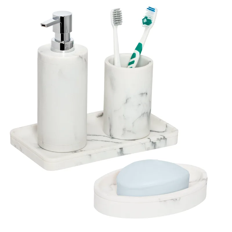 Honey-Can-Do 4Pc Marble Bath Accessory Set White