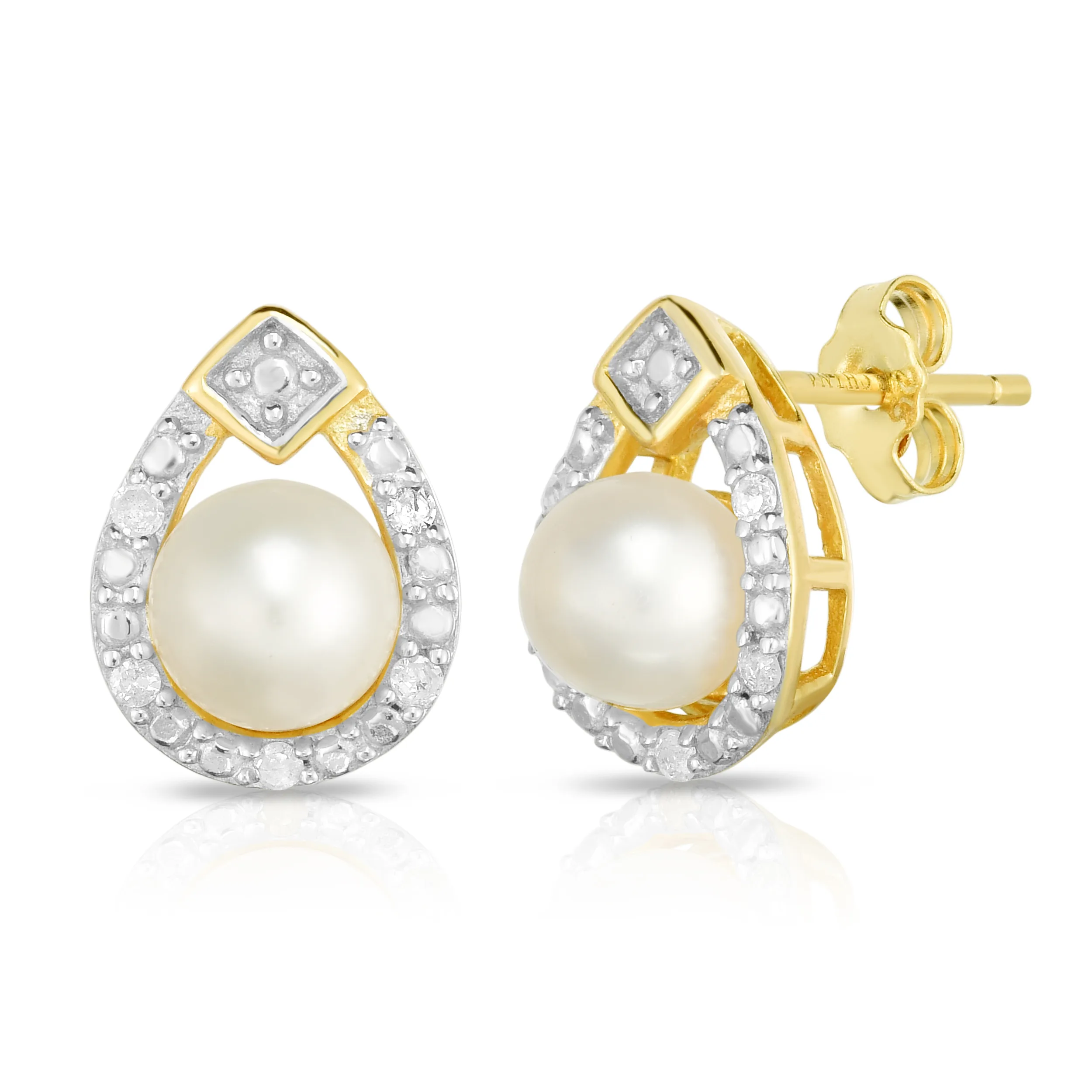 Jilco Inc Pearl & Diamond Earrings - Sterling Silver