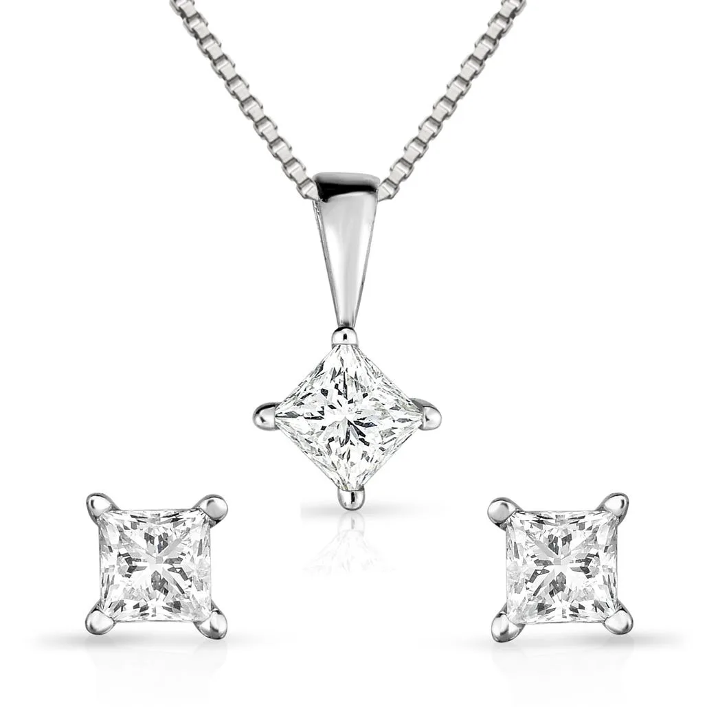 Jilco Inc White Gold Diamond Earrings And Necklace Set
