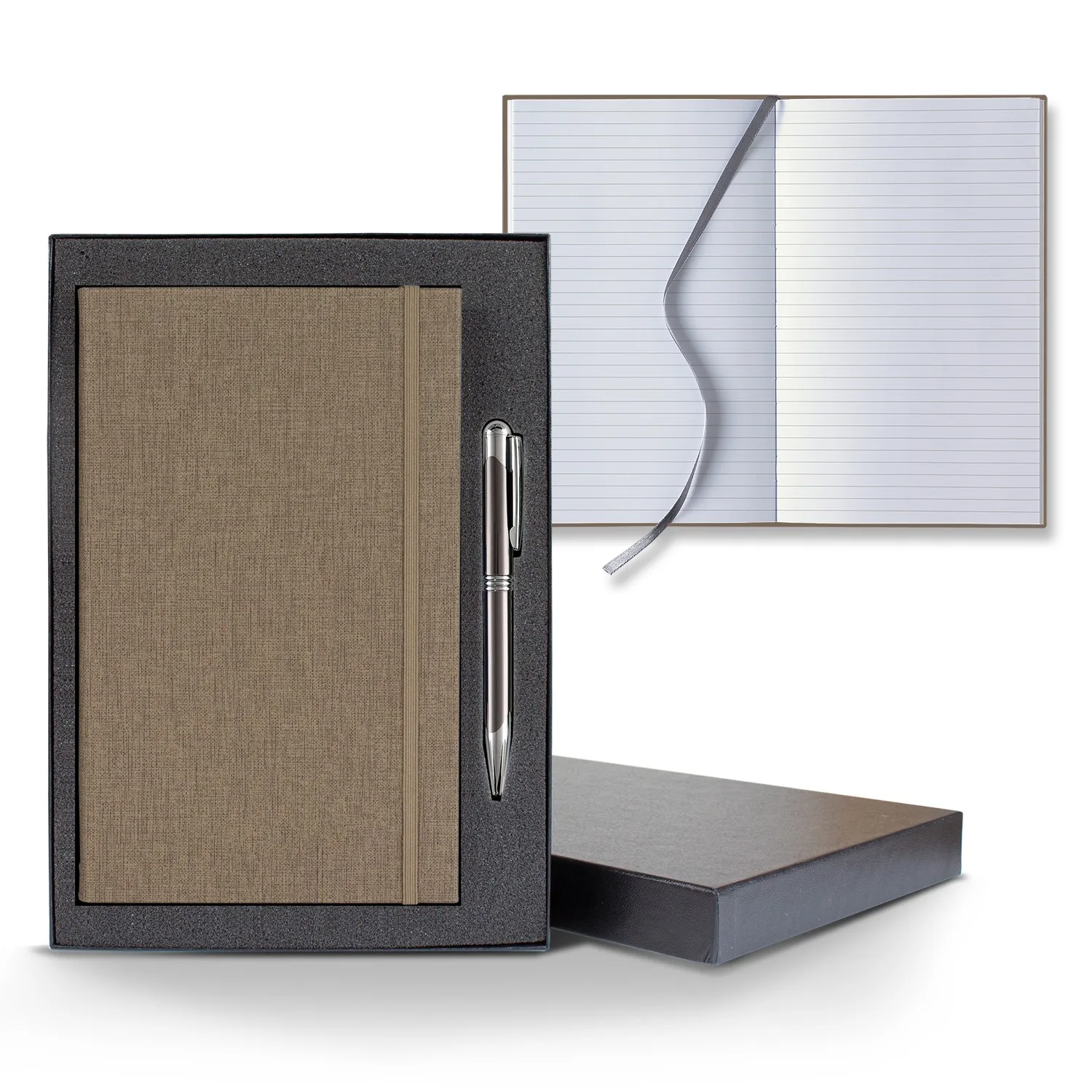 Castelli Linen Banded Medio Lined White Page Journal Gift Set view 2
