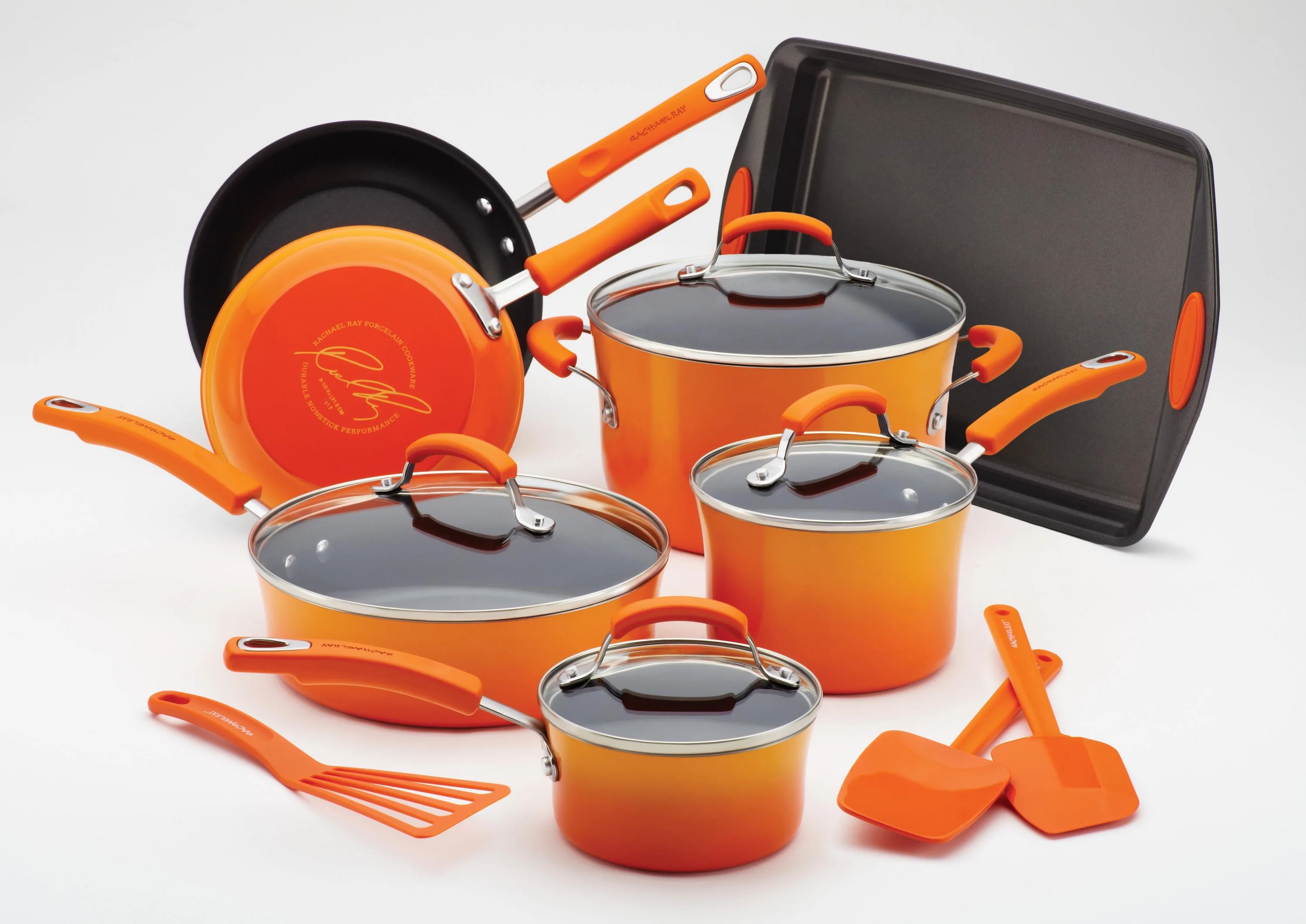 Rachael Ray 14 Piece Hard Enamel Orange Gradient Nonstick Cookware