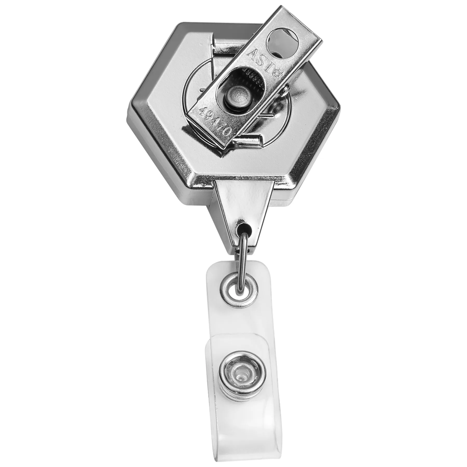 Chrome Jumbo Hexagon Retractable Badge Reel view 3