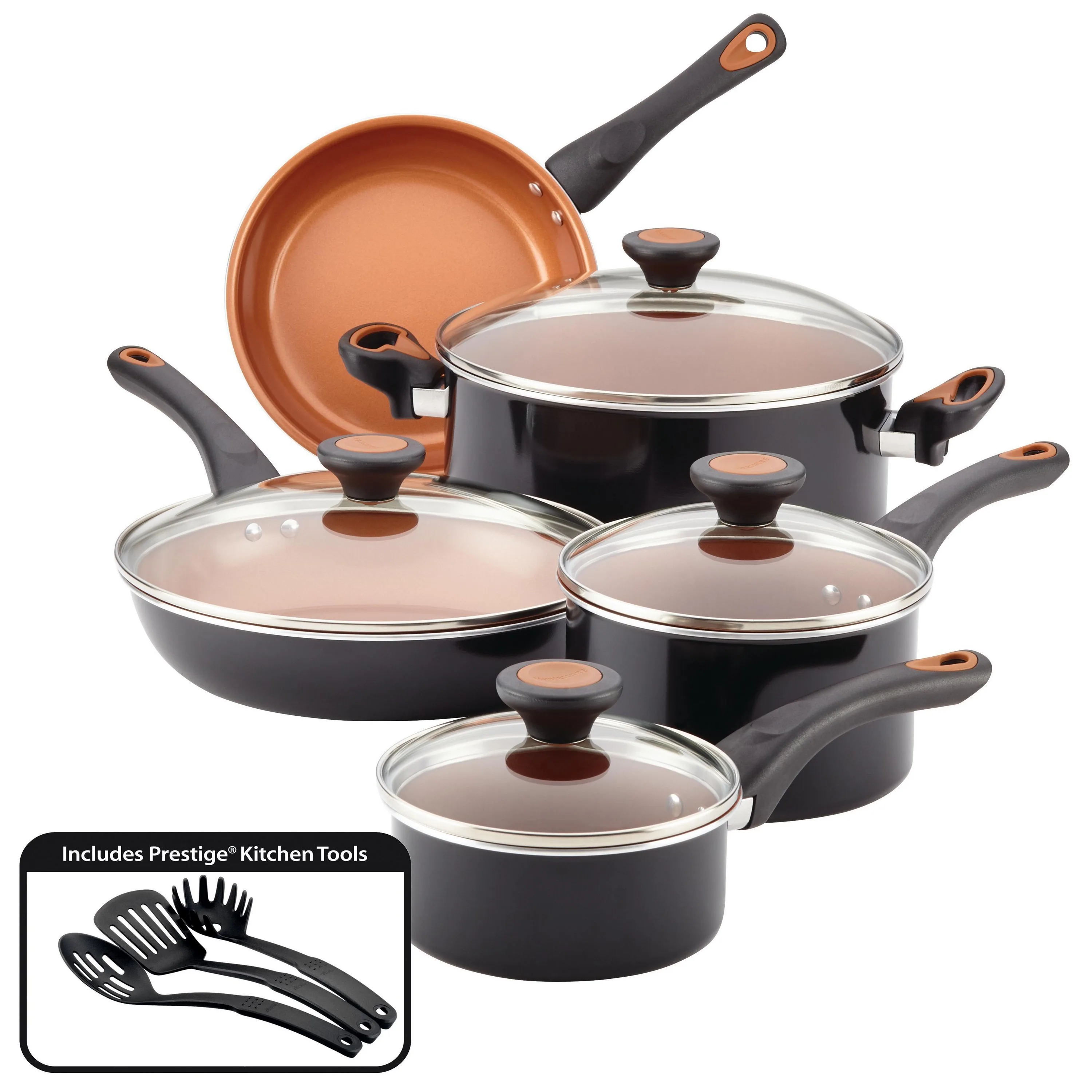 Farberware 12 Piece Glide Copper Ceramic Black Nonstick Cookware