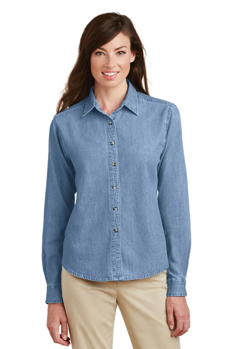 Port & Co™ Women's Long Sleeve Value Denim Shirt. view 3