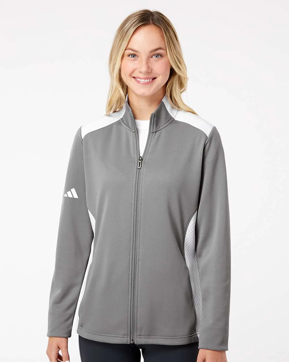 Adidas® Women's Textured Mixed Media Full-Zip Jacket view 3
