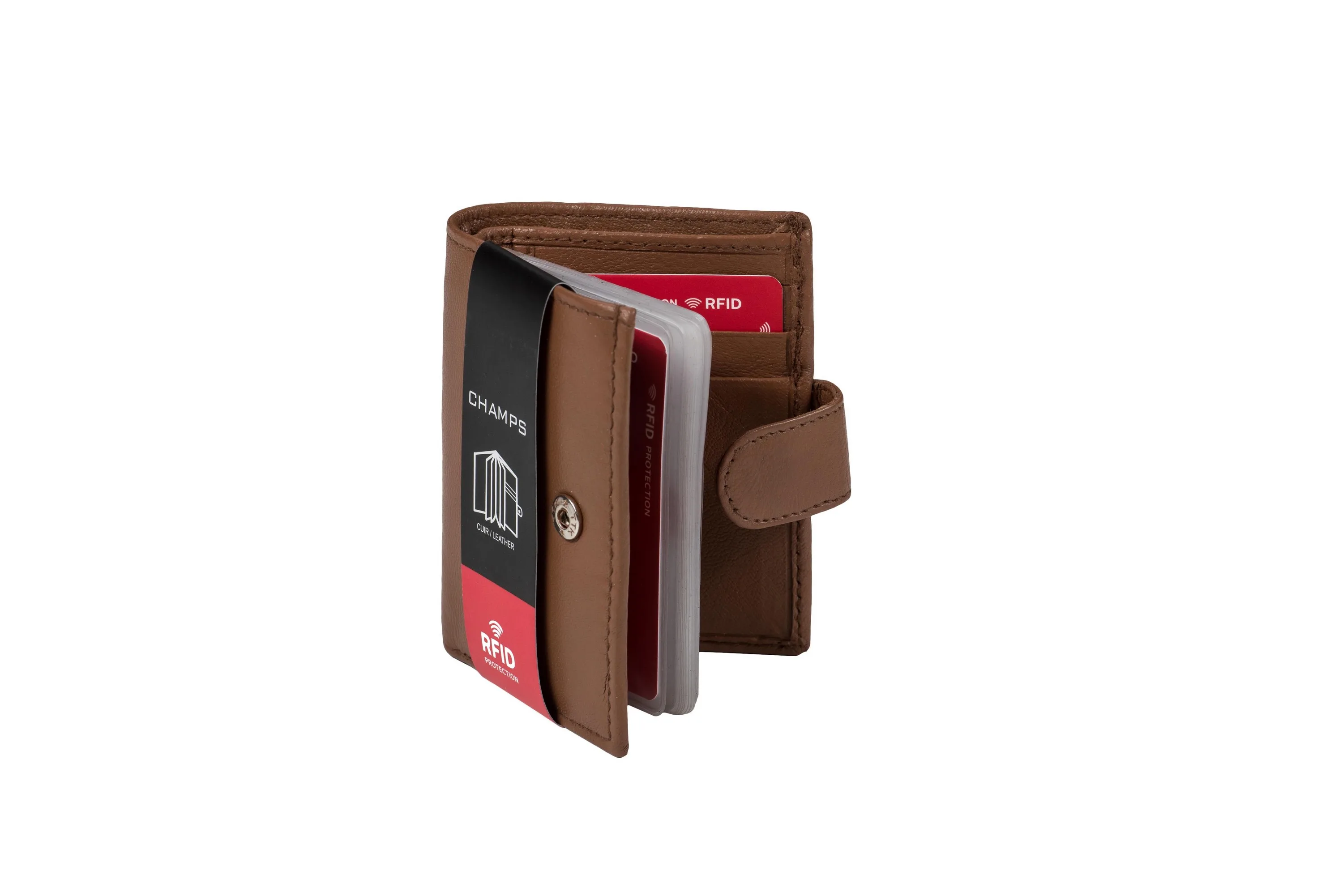 Champs Luggage Tan Leather Rfid Card Holder Size 0.5"X4"X3"