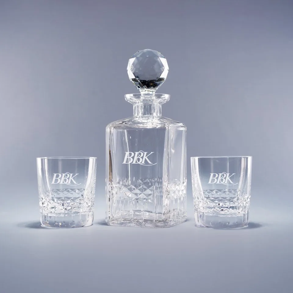 Exception Crystal Bar Set w/Decanter & 2 Rocks Glasses