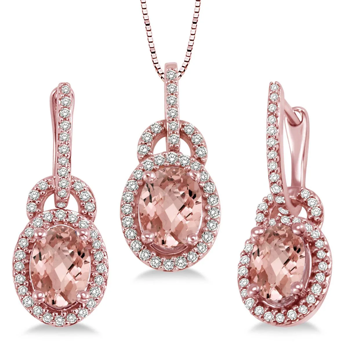 Jilco Inc Morganite And Diamond Earring And Necklace Set