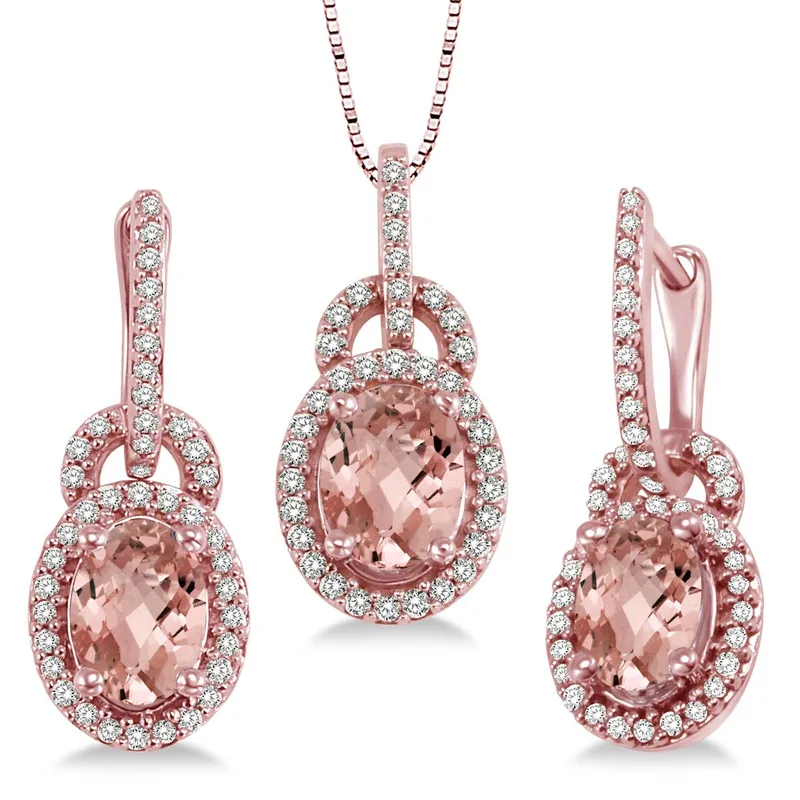 Jilco Inc Morganite And Diamond Earring And Necklace Set