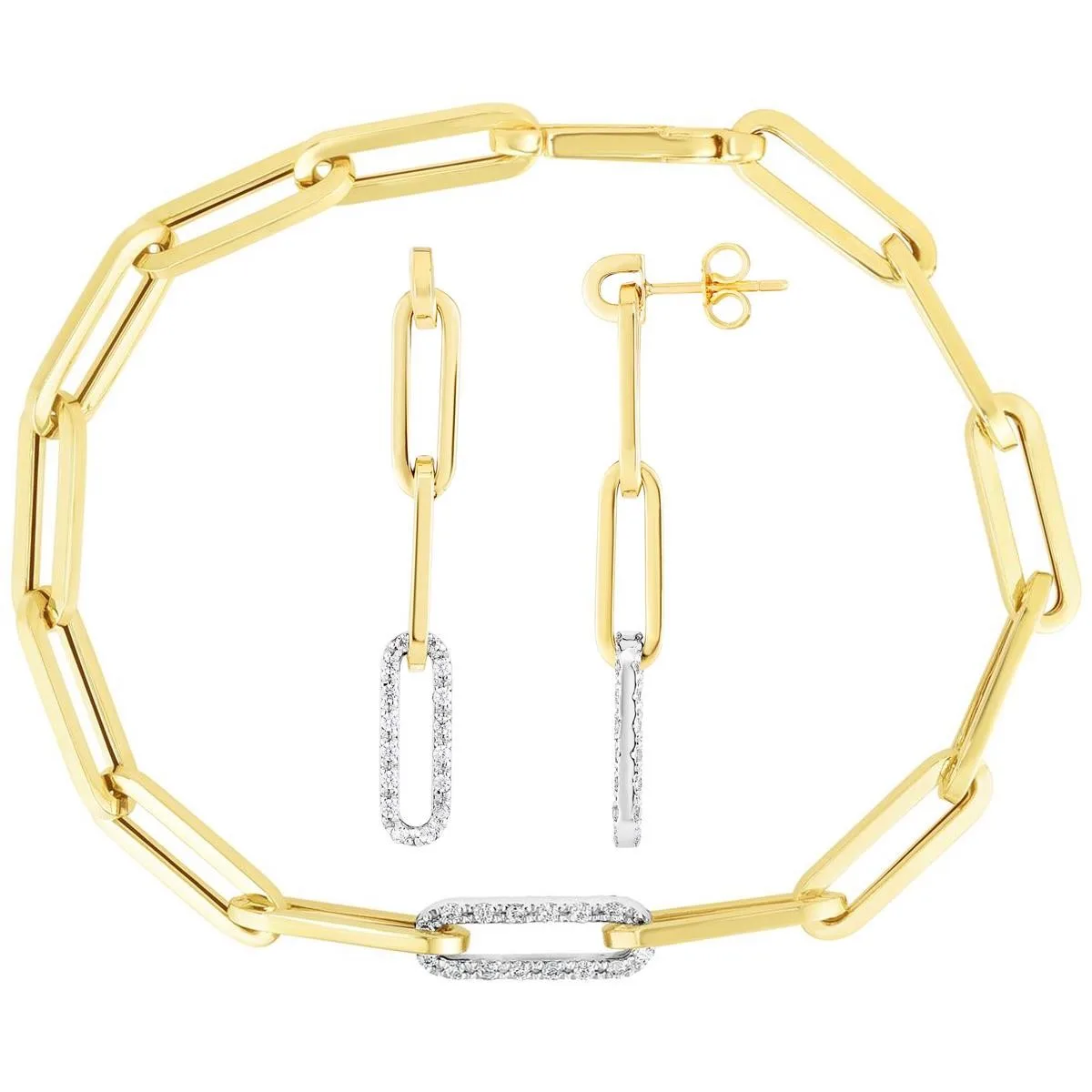Jilco Inc Diamond Paperclip Bracelet And Earring Set