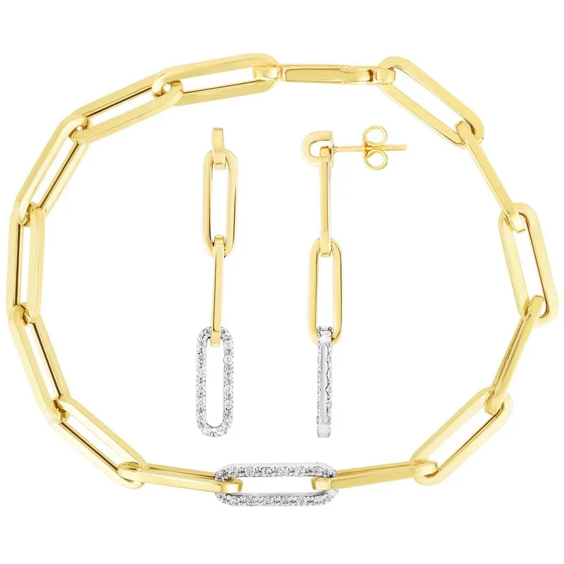 Jilco Inc Diamond Paperclip Bracelet And Earring Set