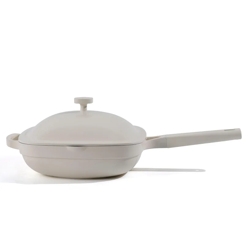 Gourmet Edge 10" 4Qt Nonstick Ceramic Cast Aluminum Saute Pan W/ Ss Basket Cream