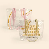Clear Vinyl Tote — Red Webbing (PMS 200C)
