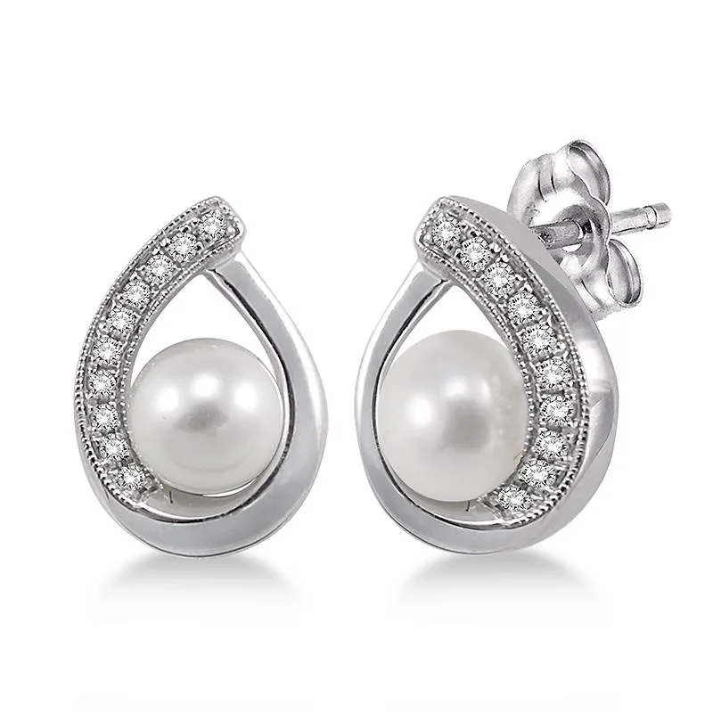 Jilco Inc Diamond & Pearl Earrings - White Gold