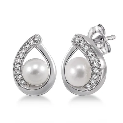 Jilco Inc Diamond & Pearl Earrings - White Gold