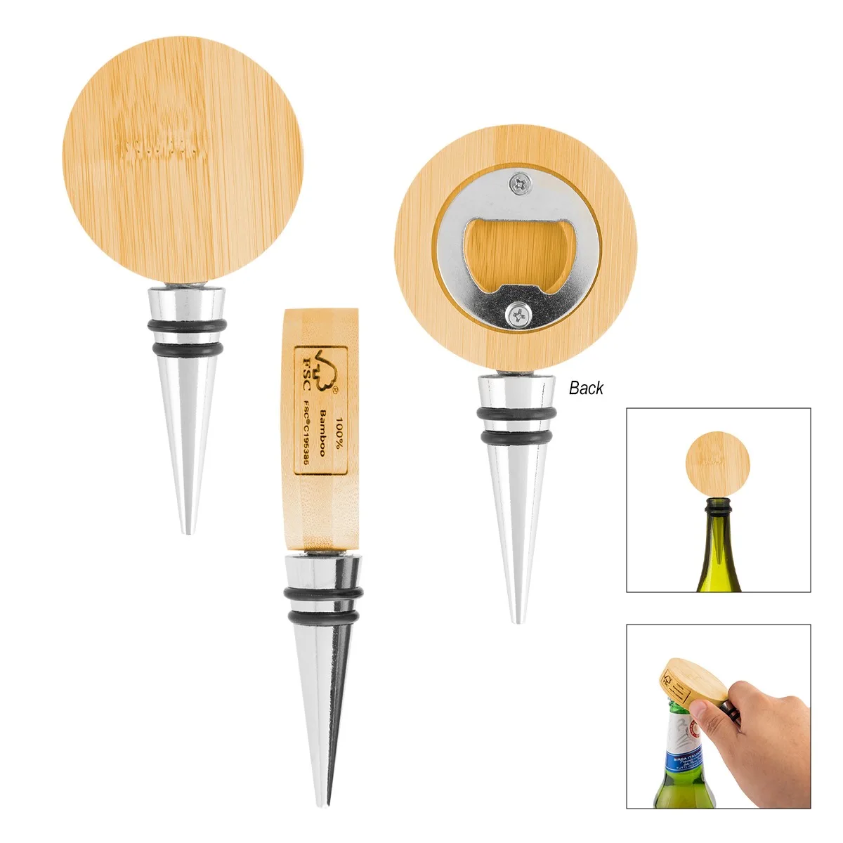 Bamboo Wine Stopper With Bottle Opener view 3