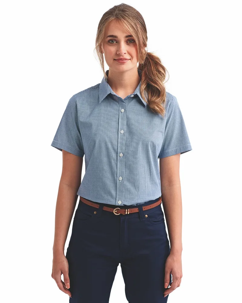 ARTISAN COLLECTION BY REPRIME Ladies' Microcheck Gingham Short-Sleeve Cotton Shirt view 3