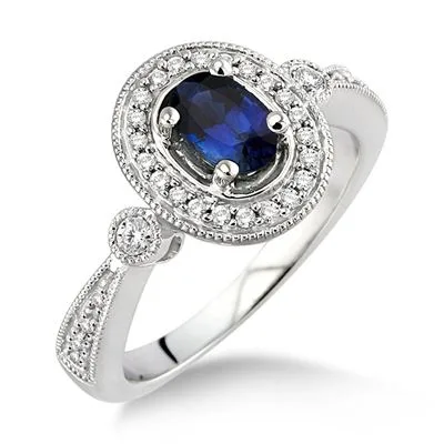 Jilco Inc Oval Diamond & Sapphire Ring - Size 6.5
