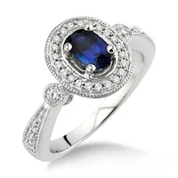 Jilco Inc Oval Diamond & Sapphire Ring - Size 6.5