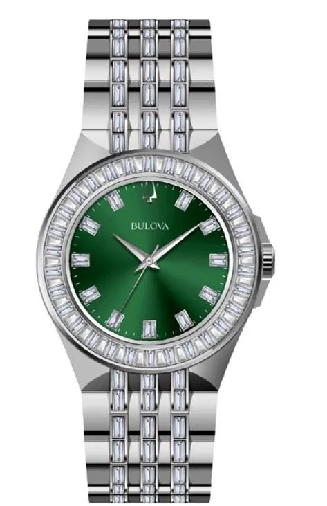 Bulova Watches Men's Crystal Stainless Steel Bracelet Watch, Green Dial