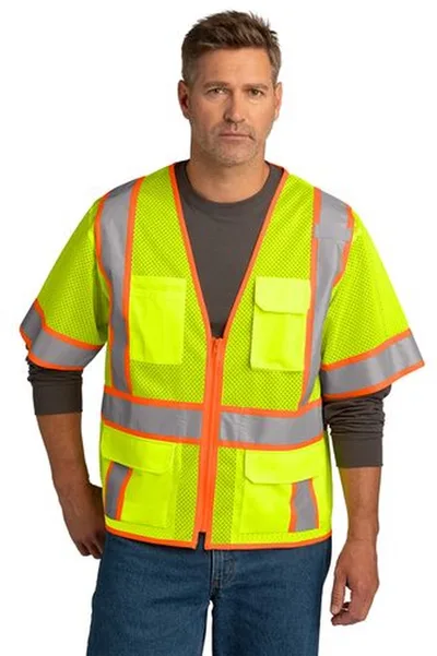 CornerStone ® ANSI 107 Class 3 Surveyor Mesh Zippered Two-Tone Short Sleeve Vest.