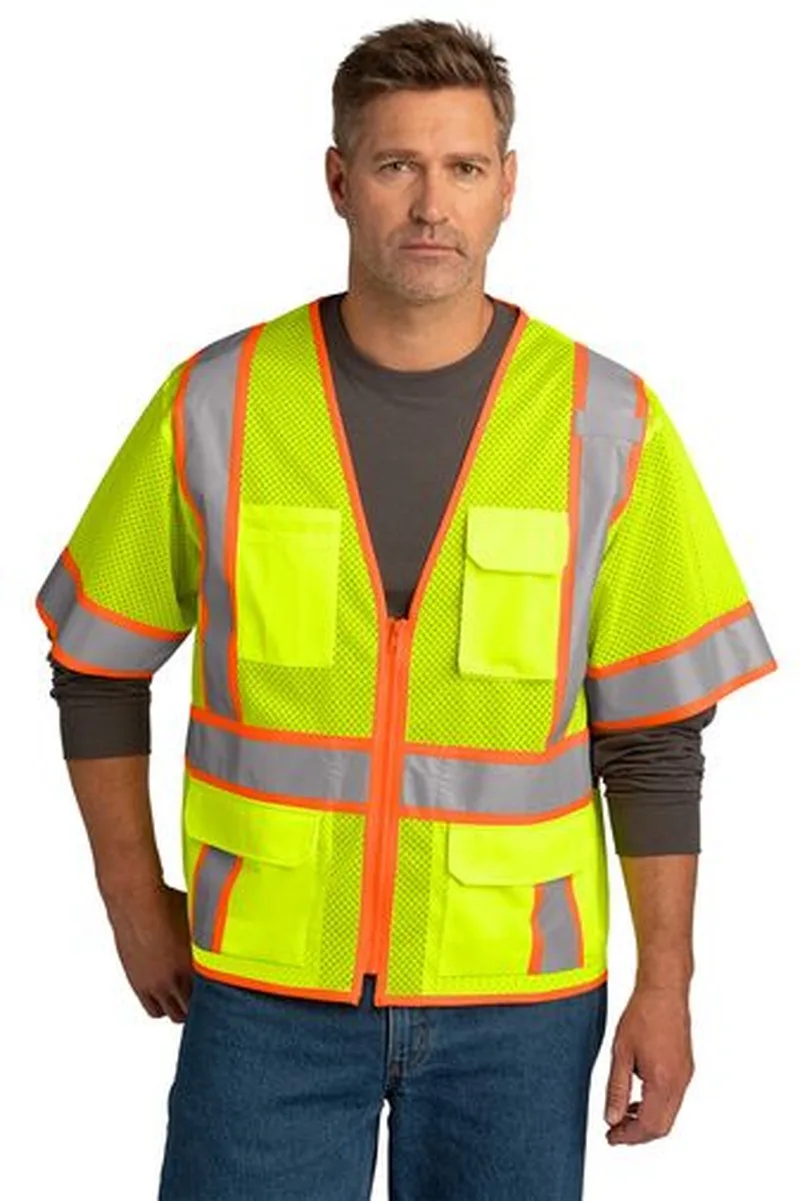 CornerStone ® ANSI 107 Class 3 Surveyor Mesh Zippered Two-Tone Short Sleeve Vest.