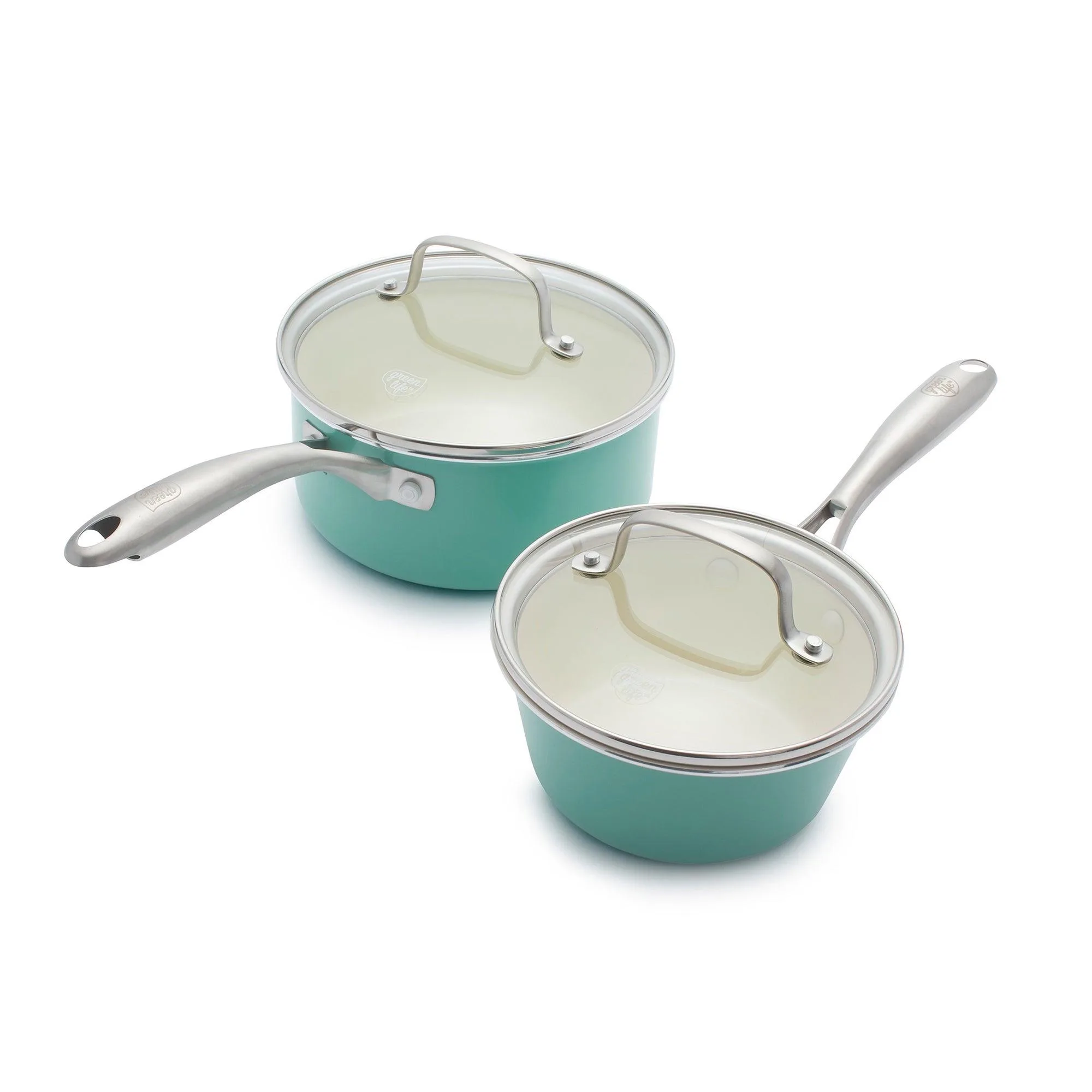 GreenLife Artisan Healthy Turquoise Ceramic Nonstick 2 Piece Saucepans w/Lids
