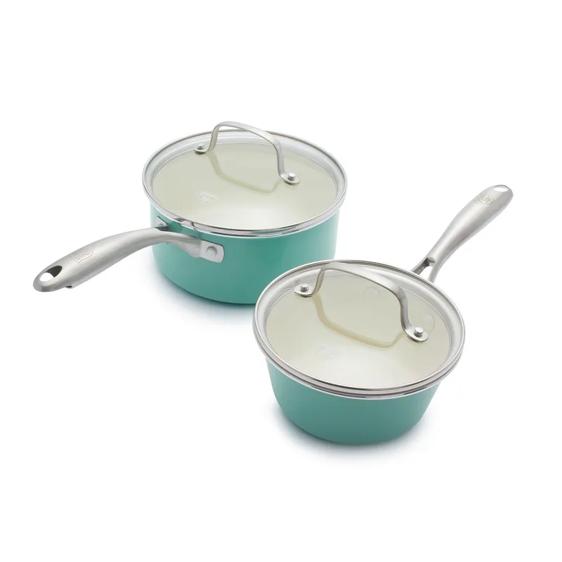 GreenLife Artisan Healthy Turquoise Ceramic Nonstick 2 Piece Saucepans w/Lids