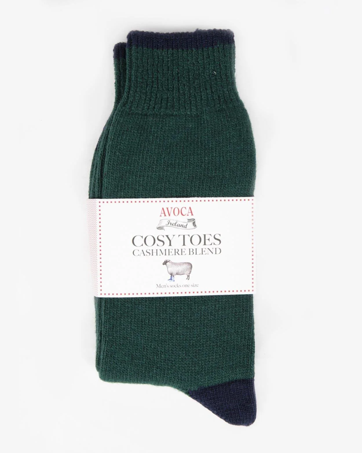 Avoca Men's Cosy Toe Socks - Green/Navy Blue