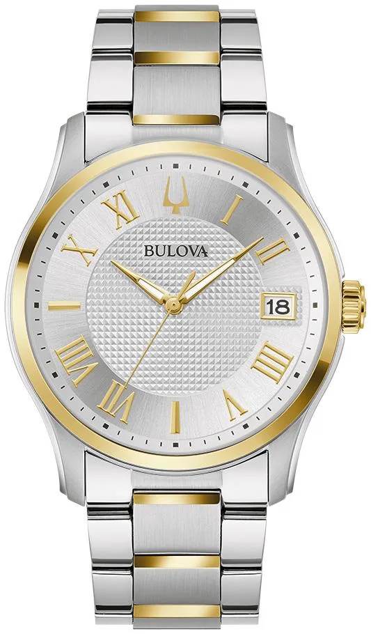Bulova Watches Men's Classic Wilton Two-Tone Stainless Steel Bracelet Watch Silver-White Dial