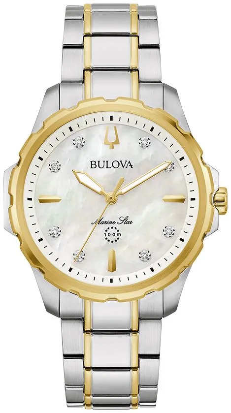 Bulova Watches Ladies' Marine Star Series B Stainless Steel Bracelet Watch White Mop Dial