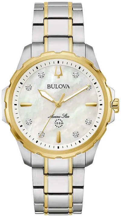 Bulova Watches Ladies' Marine Star Series B Stainless Steel Bracelet Watch White Mop Dial
