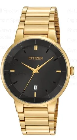 Citizen® Men's Quartz Gold-Tone Stainless Steel Case & Bracelet Watch w/Black Dial