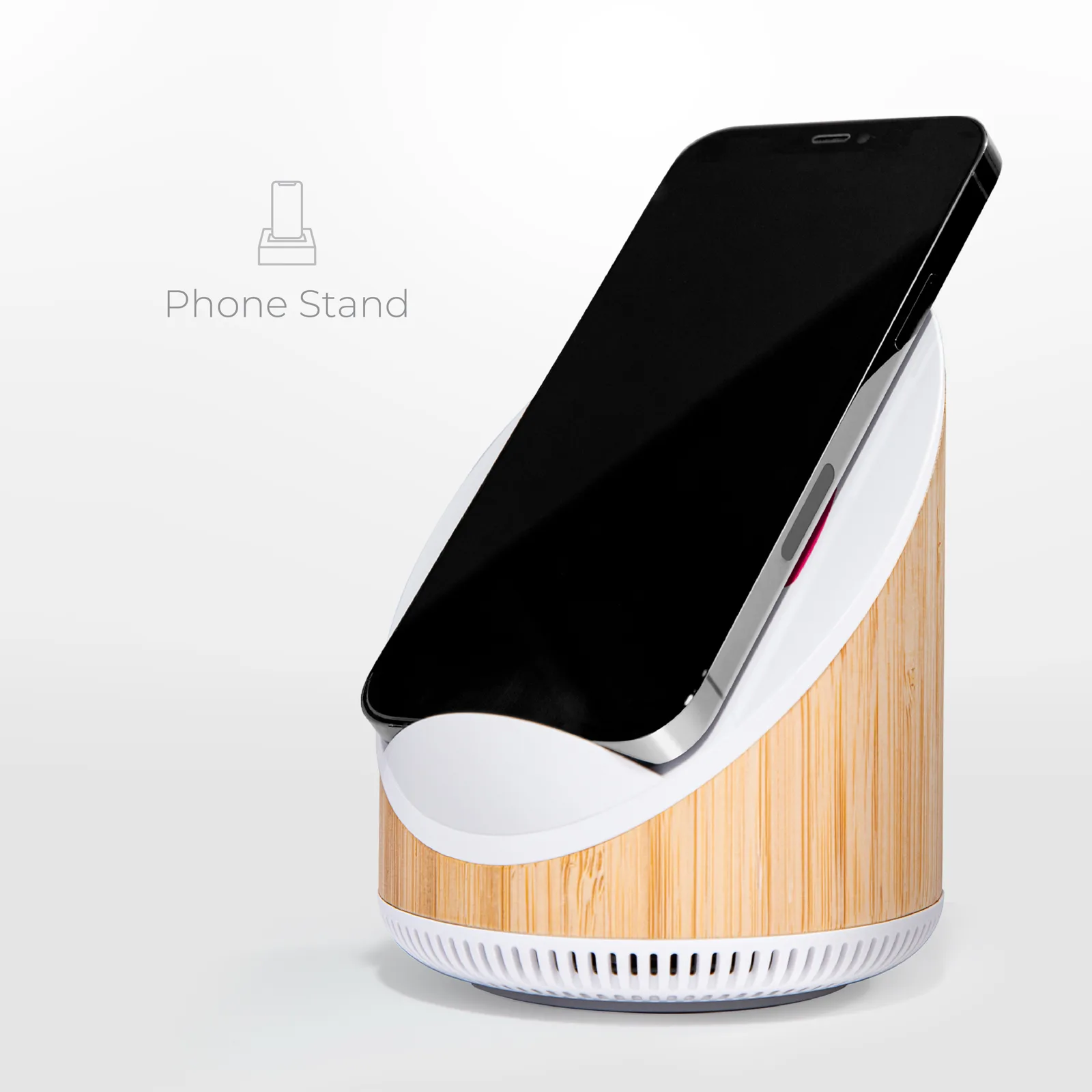 Bamboo 15W Qi Charging Wireless Speaker and Phone Stand view 2