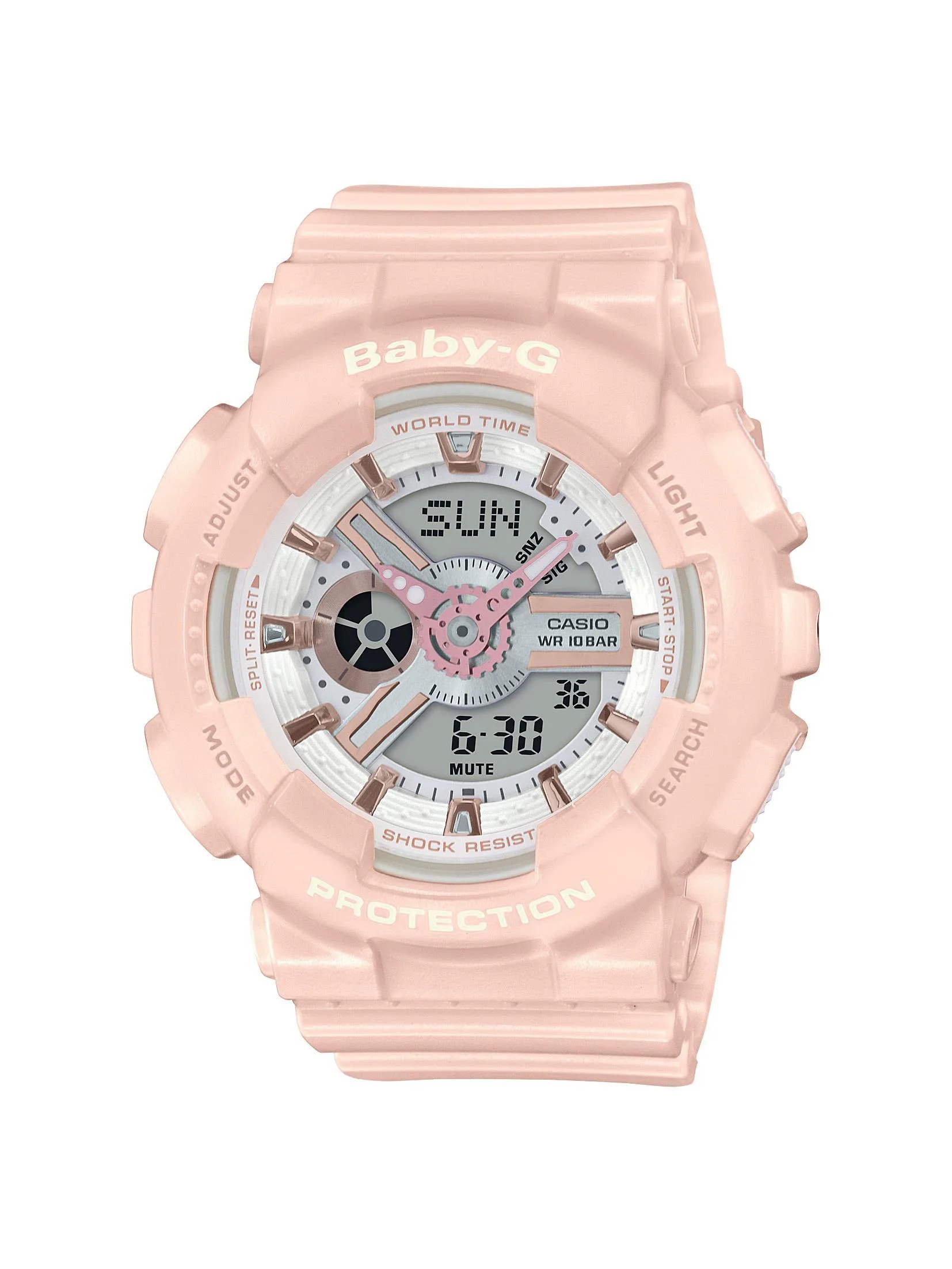 Casio Ladies Baby-G Analog/Digital Pink Band Watch Silver Dial