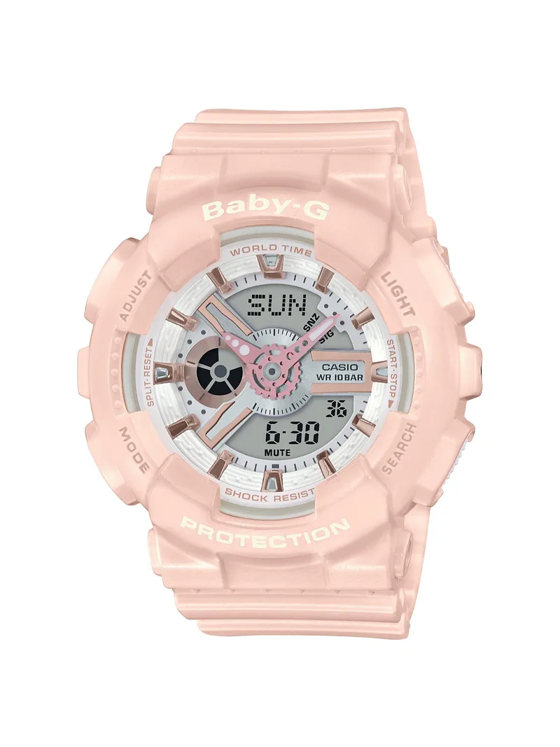 Casio Ladies Baby-G Analog/Digital Pink Band Watch Silver Dial