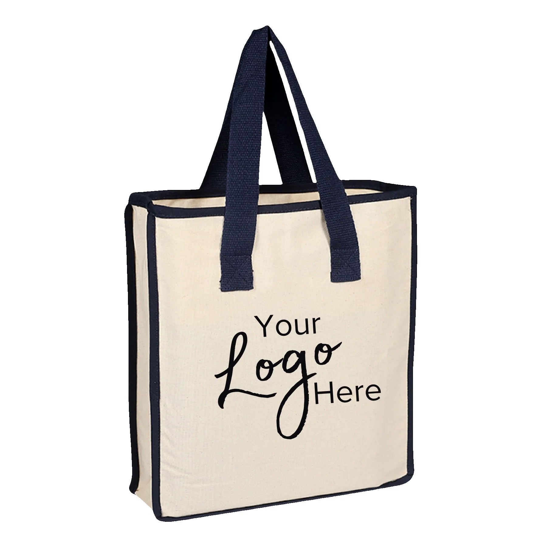 Canvas Shopping Bag w/Natural Handles & 4" Gusset (14"x15"x4")