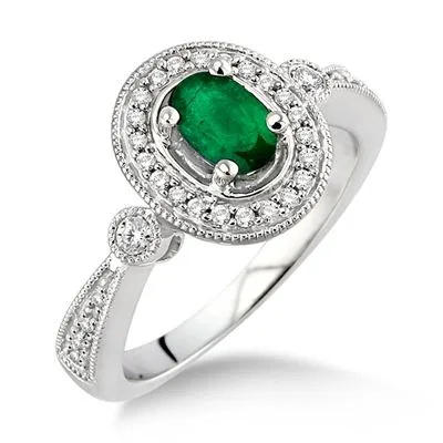 Jilco Inc Diamond & Emerald Ring - Size 6.5