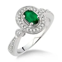 Jilco Inc Diamond & Emerald Ring - Size 6.5