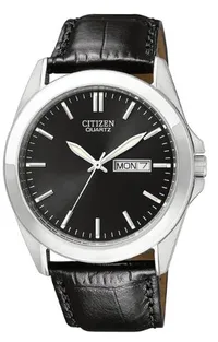 Citizen® Men's Quartz Black Leather Strap Watch w/Black Dial