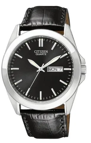 Citizen® Men's Quartz Black Leather Strap Watch w/Black Dial