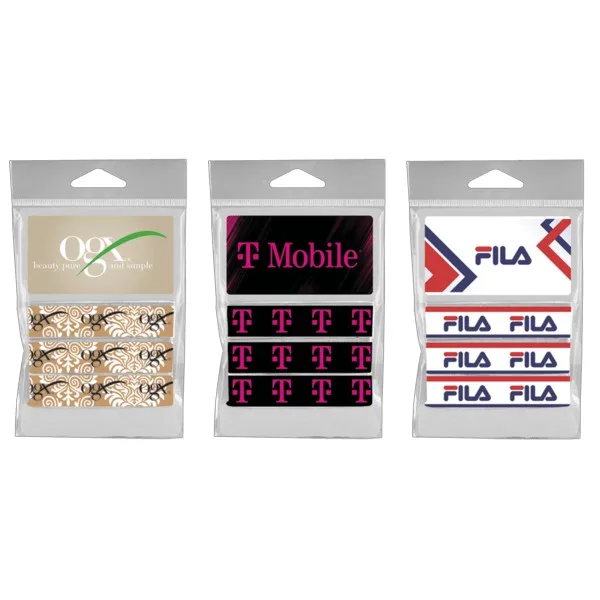 3-Piece Dye-Sublimated Fold-Over Elastic Hair Ties w/ Card Holder (Includes